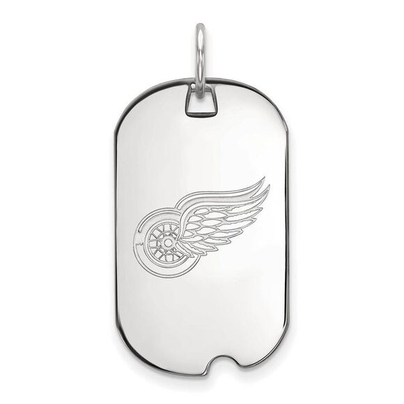14k White Gold NHL Detroit Red Wings Dog Tag Pendant - Picture 1 of 3